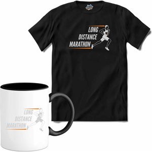 Long Distance Marathon | Hardlopen - Rennen - Sporten - T-Shirt met mok - Unisex - Zwart - Maat XXL