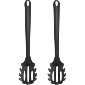 Set van 2x stuks kunststof spaghetti lepel/opscheplepel zwart 30 cm keukengerei - Zwarte pasta opscheplepels van plastic