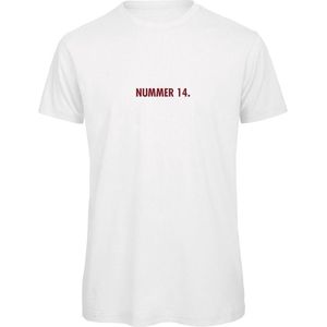 T-shirt Wit S - nummer 14 - bordeaux rood - soBAD. | T-shirt unisex | T-shirt man | T-shirt dames | Voetbalheld | Voetbal | Legende
