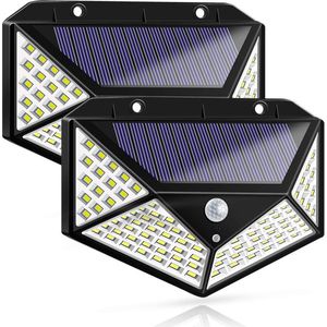 2 x Solar Buitenlamp met Bewegingssensor - 100 LED - Waterdicht - Krachtige Buitenverlichting op Zonne-energie - 2 stuks