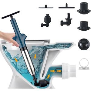 Hogedruk toilet plunjer kit met 4 vervangbare koppen - afvoer ontstopper voor toilet, wastafel, badkuip en douche