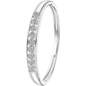 Lucardi Dames Ring met 9 diamanten 0,02ct - Ring - Cadeau - 14 Karaat Goud - Witgoud