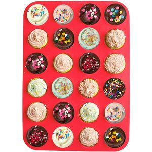 Rode Siliconen Muffinvorm - 24 Vormpjes - Siliconen Bakvorm - Muffin Bakvorm Siliconen - Siliconen Cupcake Vormpjes - Muffin Bakblik - Muffin Bakplaat - Rood