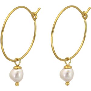 ARLIZI 2231 Oorbellen witte parel hanger oorringen - verguld - 2 cm