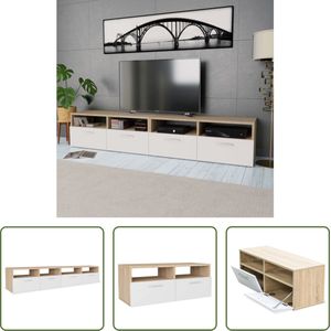 The Living Store Tv kast - Eiken en wit - Spaanplaat - 95x35x36 cm