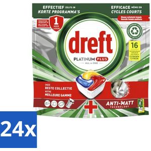 Dreft - Platinum Plus All In One - Vaatwascapsules - Citroen - Anti-Mat Technologie - 16 Capsules - Voordeelverpakking - 24 stuks