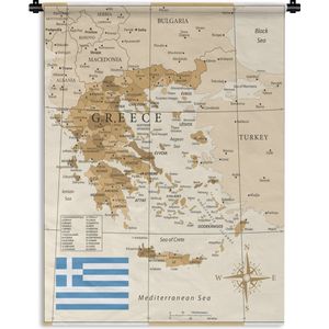 Wandkleed Kaart Griekenland - Bruine kaart van Griekenland Wandkleed katoen 60x80 cm - Wandtapijt met foto