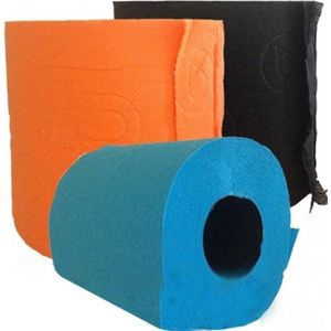3x Gekleurd toiletpapier rollen 140 vellen - Turquoise/zwart/oranje thema feestartikelen decoratie - WC-papier/pleepapier