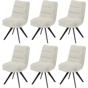 Set van 6 eetkamerstoelen MCW-G66, keukenstoel, draaibare autostoel stof/textiel bouclé MVG ~ crème wit