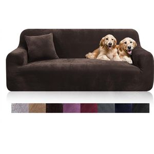 Thick Velvet Sofa Throws Sofa Cover with One Cushion Cover, Super Soft Elastic Sofa Cover in Coffee Colour for 1/2/3/4 Seater (L-Shaped Corner Sofa Requires Two)