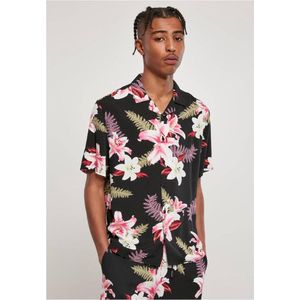 Urban Classics - Viscose AOP Resort darkjungle Overhemd - XL - Groen
