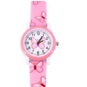 Kinder Horloge Vlinder - Lichtroze | Ø 28 mm | Kunststof/Siliconen | Fashion Favorite