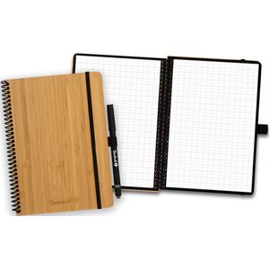Bambook Classic uitwisbaar notitieboek - Hardcover - A5 - Geruite pagina's - Duurzaam, herbruikbaar whiteboard schrift - Met 1 gratis stift