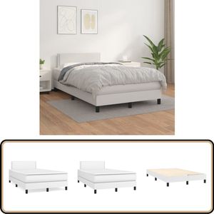 vidaXL Boxspring - Kunstleer - Wit - 120x200 cm Boxspringbed - Kunstleder Bed - Tweepersoons Bed - Slaapkamer Meubels - Hoofdbord