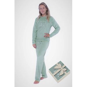 Dames velours pyjama-lounge set-huispak in geschenkdoos, maat L, kleur groen