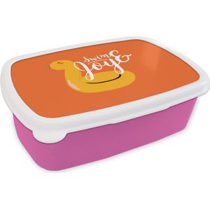 Broodtrommel Roze - Lunchbox Zomer - Oranje - Zwemband - Brooddoos 18x12x6 cm - Brood lunch box - Broodtrommels voor kinderen en volwassenen