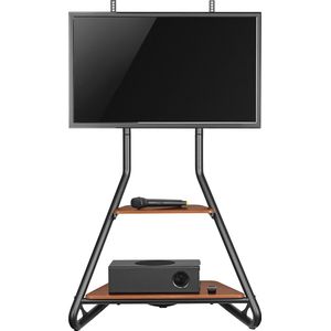 Maclean - Vrijstaande TV-/hoekbeugel - bauhausstijl / houten schappen met twee etages / max. 40 kg, 37-75''- MC-455