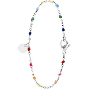 Lucardi Dames Armband graveer disc regenboog emaille - Staal - Armband - Cadeau - 19 cm - Zilverkleurig