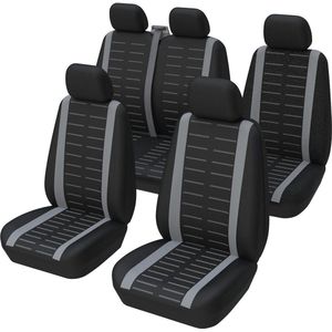 JGS ® Universele autostoelhoezen complete set 5-zits voorstoelhoezen met 1+2 dubbele stoelhoezen Passagiersstoelhoezen Estate Crew Van Estate MPV Grijs