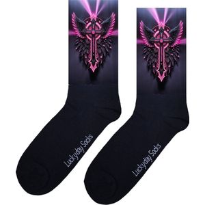 Kruis - Opkikkertje - Rock - Grappige sokken - Valentijn cadeau - Verjaardag cadeau - Kerst cadeau - Grappige sokken - Leuke sokken - Fuchia - Vrolijke sokken - Kerst sokken - Vaderdag - Moederdag - Socks maken Happy - 37-44