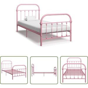 The Living Store Bedframe metaal roze 90x200 cm - Metalen Bedframe - Rozenkleurig Bed - Slaapkamer Meubilair - Enkelpersoonsbed - Bed Kopen