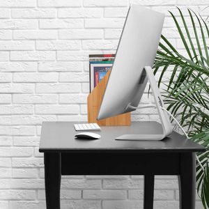 Tijdschriftenhouder bamboe MDF bureau - A4 formaat - kleur natuur-wit - Afmetingen HxBxD 30 x 12 x 23 cm tijdschriftenhouder wand