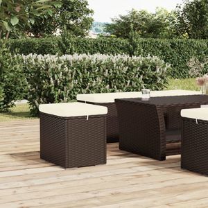 The Living Store Hocker PE rattan 40x30x40 cm - bruin+crèmewit - Stof 4cm