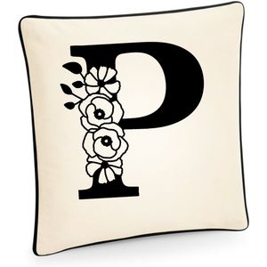 LETTER P MET BLOEMENMOTIEF bedrukte kussensloop (inclusief kussen)