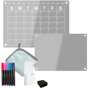 ZoeZo Design - Magnetische kalender - Whiteboard - Koelkast kalender - Maandkalender - Schrijfbord set - Transparant - Onbeschreven bord - Kalender - Notitie bord - Inclusief 6 stiften - Stifthouder - Doekje - Ophanghaakje