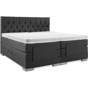 Soft bedden Elektrische Boxspring - 180x200 - Incl. Gecapitonneerd hoofdbord - Antraciet met plint