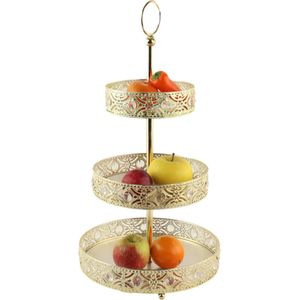 MISOU Etagere - 3 laags - Serveertoren - Goud - Ramadan - Suikerfeest Decoratie - 25x46.5x25cm - Metaal