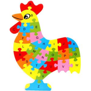 Houten montessori puzzel | Haan | met letters alfabet 26 stukjes | Legpuzzel educatief | vanaf 2 jaar