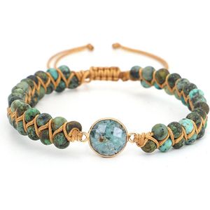 Marama - armband Marly Afrikaanse Turquoise - damesarmband - groene edelstenen - verstelbaar - gevlochten vegan waxcord - one size fits all
