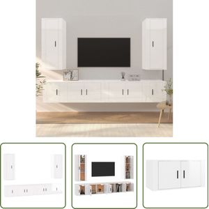 vidaXL 6-delige Tv-meubelset hoogglans wit TV Kast - Salontafel - Houten Tv-kast - Houtsoort - White Furniture