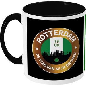 Feyenoord Mok - Rotterdam Skyline - Koffiemok - Rotterdam - 010 - Voetbal - Beker - Koffiebeker - Theemok - Zwart - Limited Edition