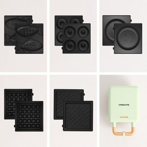 PACK - STONE 2 in 1 COMPACT Wafel en Grill Sandwich Maker + Taiyaki Plaat + Pannenkoek Pannenkoek Plaat + Donuts Plaat - Pastel Groen