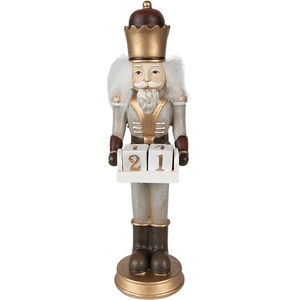 HAES DECO - Kerst Notenkraker - Kleur Grijs - Formaat 7x7x22 cm - Materiaal Polyresin - Notenkraker Figuur - Notenkraker Soldaat - Kerstfiguur - Kerstdecoratie