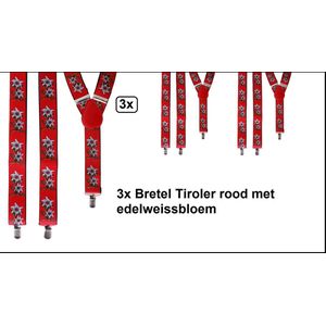 3x Bretel Tiroler rood met edelweissbloem - Oktoberfest |Tirol |Apres ski |festival| themafeest |bretels| bierfeest