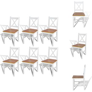 vidaXL Eetkamerstoelen Grenenhout Wit/Naturel 41.5x45.5x85.5cm - set van 6 - Eetkamerstoel