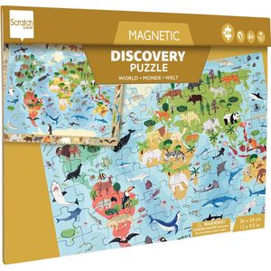 Scratch Puzzel Magnetisch: DISCOVERY - WERELD 80pcs 24,5x30,5cm (gesloten), 52,3x30,5cm (open), 2-in-1: puzzel en ontdek, 4+