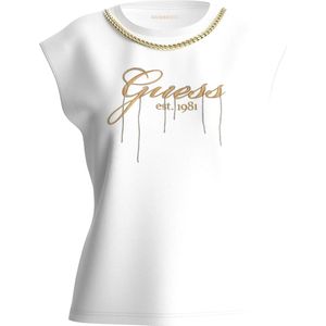 Guess SS Cn Crystal Logo Tee Dames T-shirt - Wit - Maat L