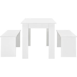 In And OutdoorMatch Eethoekset Ubaldo - Tafel - 110x70x73 - En Banken - 86,5x33x43,5cm - Wit - Spaanplaat - Modern Design