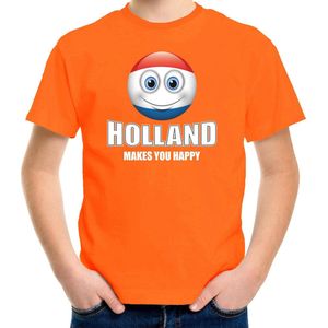 Holland makes you happy oranje t-shirt Nederland met emoticon - kinderen - EK / WK / Olympische spelen shirt / kleding 122/128
