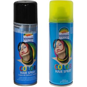 Set van 2x kleuren haarverf/haarspray van 111 ml - Zwart en Geel - Carnaval verkleed spullen