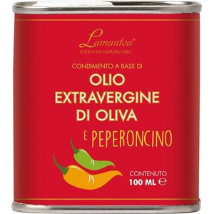 Lamantea - Olijfolie Extra Virgine met chili - Blik 100 ml - Italiaanse olijfolie uit Puglia - Pikante pizza olie - Premium olijfolie