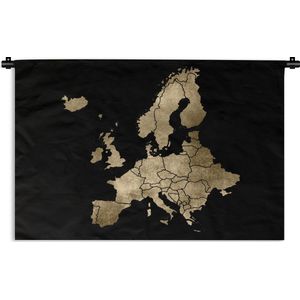 Wandkleed EuropakaartenKerst illustraties - Europakaart met gouden landen voor zwarte achtergrond Wandkleed katoen 90x60 cm - Wandtapijt met foto