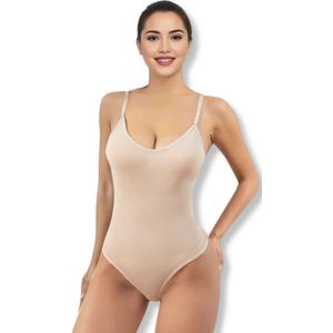 Corrigerende Body dames - Beige- Maat XL - corrigerende bodysuit - onzichtbare body - Bodysuit zonder beugel - corrigerende string