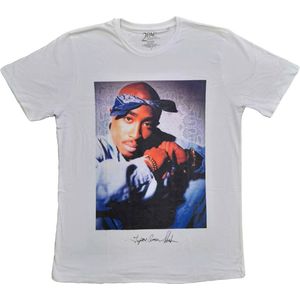 Tupac - Blue Bandana Heren T-shirt - L - Wit