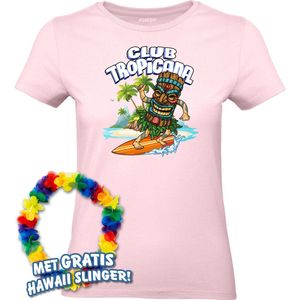 Dames t-shirt Tiki Surfer | Toppers in Concert 2024 | Club Tropicana | Hawaii Shirt | Ibiza Kleding | Lichtroze Dames | maat XXL