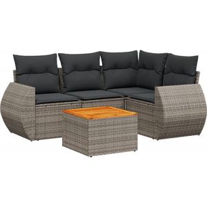 vidaXL 5-delige Loungeset poly rattan grijs Loungeset - Lounge Set - Buitendecoratie - Tuinmeubels - Loungebank